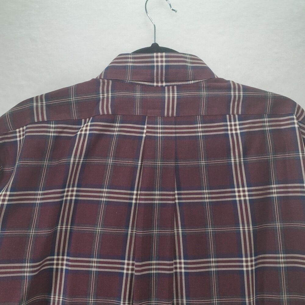 L Brooks Brothers Regent Button Down Shirt Burgundy Wine Plaid Pocket Maroon - Picture 8 of 9